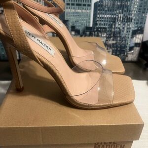Steve Madden Nude Clear-Strap Stiletto Sandals